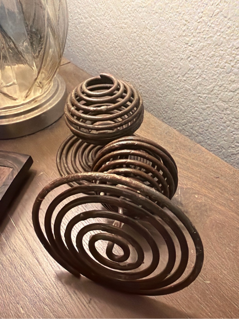 Vintage Brutalist Spiral Metal Orb Sculptures Set of 2 MCM Boho Industrial Decor - Picture 3 of 3